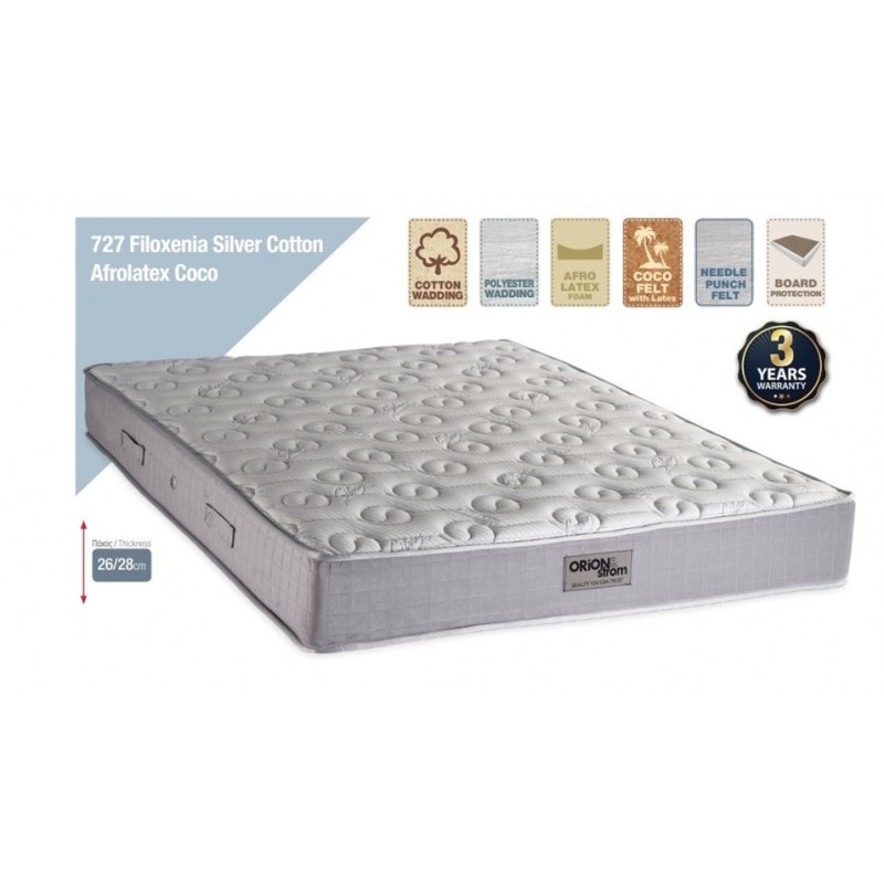 Orion Strom 727 Filoxenia Silver Cotton Afrolatex Coco Μονό Ορθοπεδικό Στρώμα Foam / Latex 90x200x27cm με ΕλατήριαΚωδικός Skroutz: 36233901