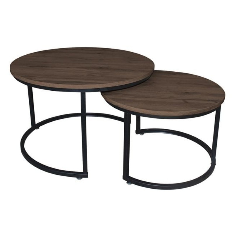 BOZZI Set-2 Τραπεζάκια Σαλονιού-Καθιστικού, Μέταλλο Βαφή Μαύρο, Απόχρωση Καρυδί Κωδικός: [Ε-00025288] ΕΜ9619,S1