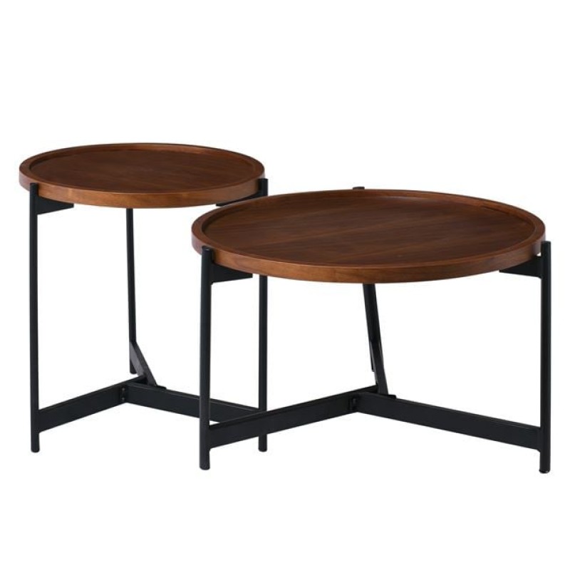 TOSS Set-2 Τραπεζάκια Σαλονιού, Καθιστικού Μέταλλο Βαφή Μαύρο, Απόχρωση Καρυδί Κωδικός: [Ε-00022878] ΕΜ9609,S