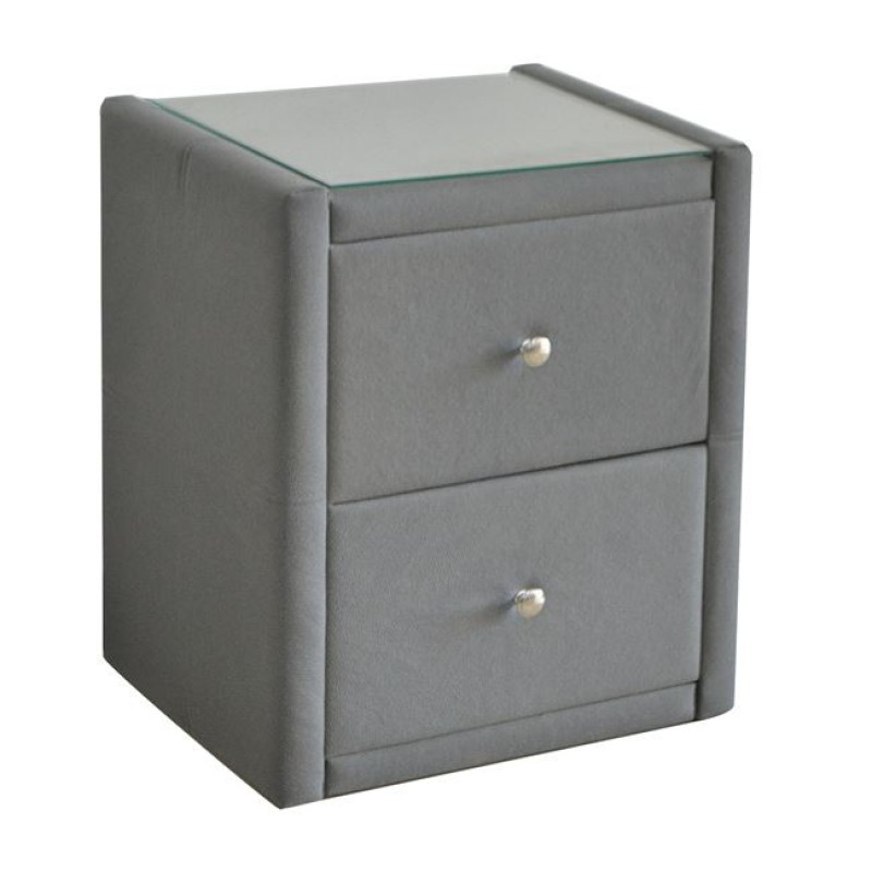 WILTON Κομοδίνο Ύφασμα Γκρι με Προστατευτικό Γυαλί Επιφάνειας Κωδικός: [Ε-00022947] Ε8057,F2