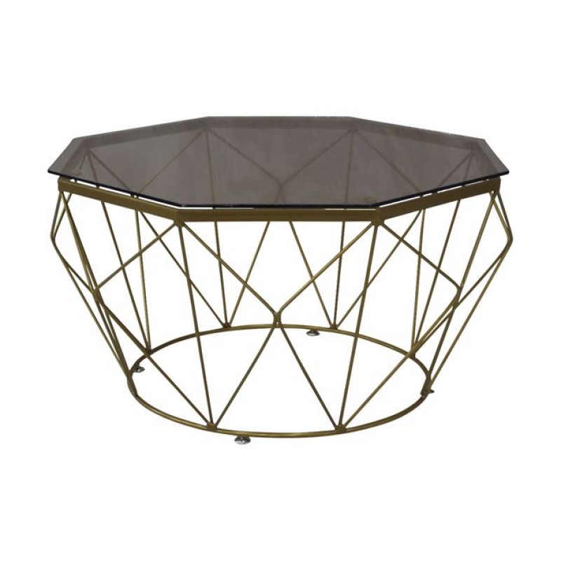 GRID Τραπεζάκι Σαλονιού Οκτάγωνο, Μέταλλο Βαφή Χρυσό Γυαλί Tea Colour Tempered Κωδικός: [Ε-00022250] ΕΜ522,2