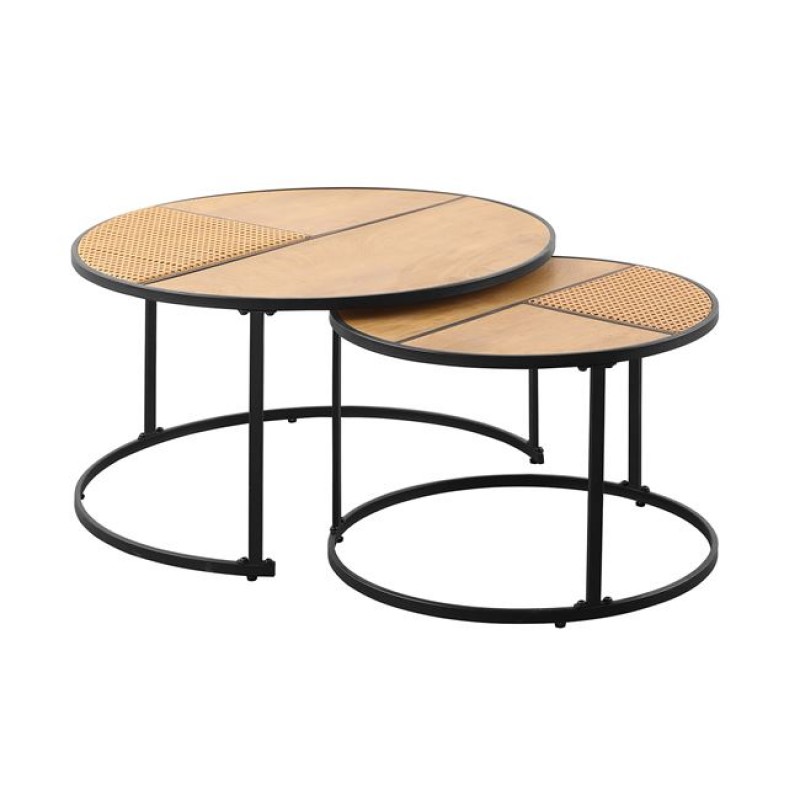 PABLO Set-2 Τραπεζάκια Σαλονιού-Καθιστικού, Μέταλλο Βαφή Μαύρο, Απόχρωση Φυσικό Κωδικός: [Ε-00025755] ΕΜ9617,S