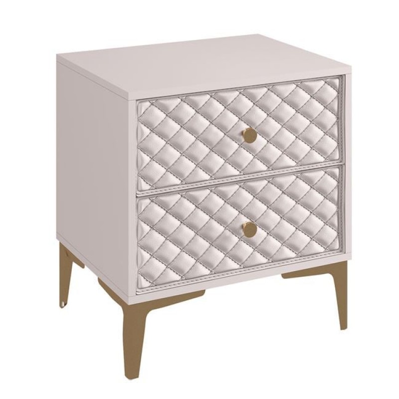 LANA Κομοδίνο με 2 Συρτάρια, Απόχρωση Εκρού, με πρόσοψη Pu Καπιτονέ Κωδικός: [Ε-00026066] Ε7503,1