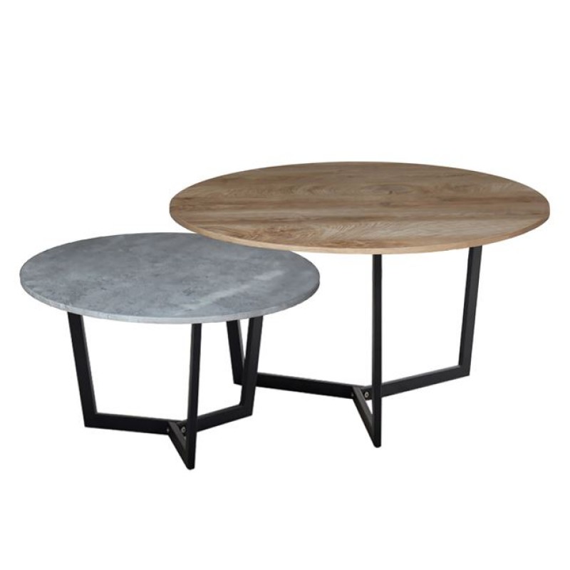 TEDDY Set-2 Τραπεζάκια Σαλονιού-Καθιστικού, Μέταλλο Μαύρο,Απόχρωση Καρυδί & Cement Κωδικός: [Ε-00024381] ΕΜ9604,S