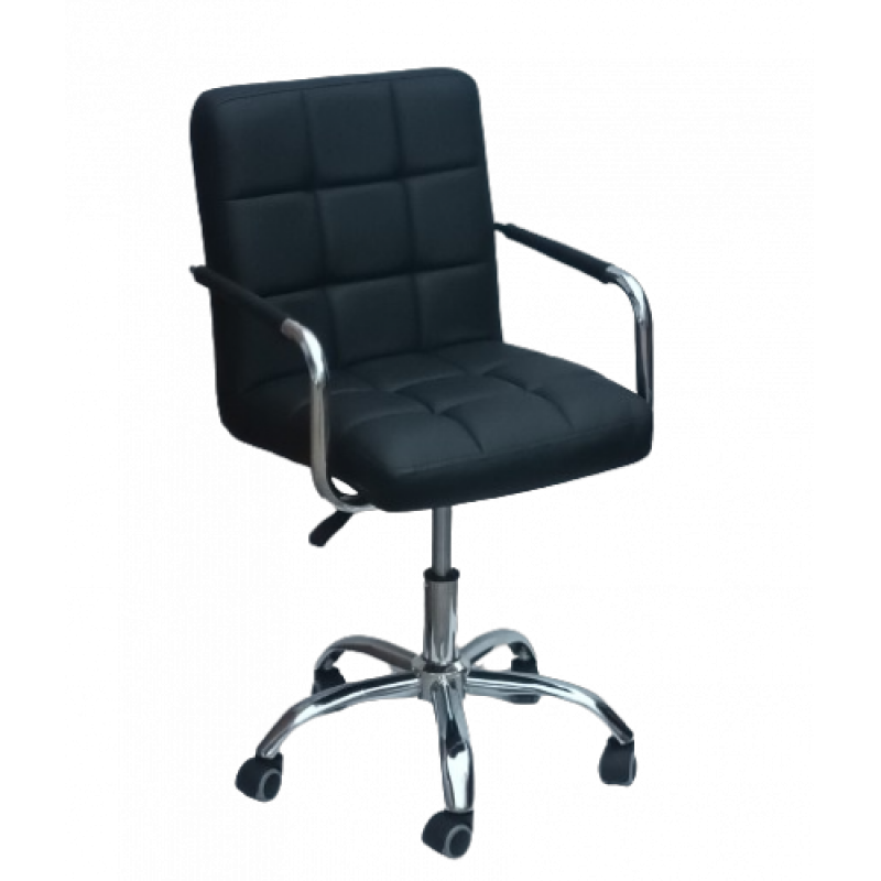 MC-022 καρέκλα γραφείου με μπράτσα ΔΕΡΜΑΤΙΝΗ ΜΑΥΡΗ, 53x47x81/91