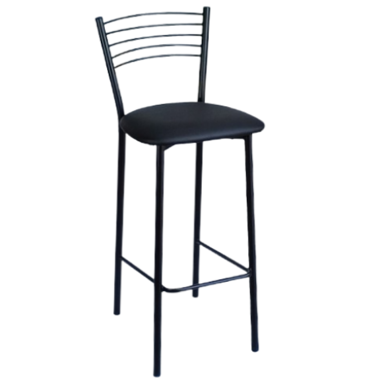 DANIELA-STOOL-B σκαμπό ψηλό μεταλλικό ΜΑΥΡΟ κάθισμα ΔΕΡΜΑΤΙΝΗ ΜΑΥΡΗ, 42x48xH106