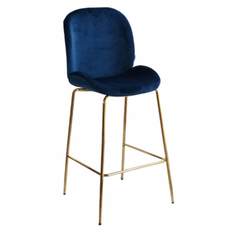 CAROL-ST σκαμπό ψηλό μεταλλικό ΧΡΥΣΟ ταπετσαρία ύφασμα ΜΠΛΕ, 49x55xH120