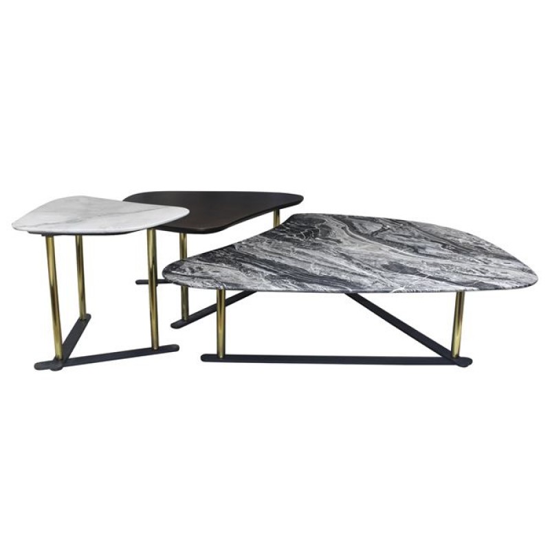 BARRY Set-3 Τραπεζ.Σαλονιού, Μέταλλο Βαφή Χρυσό,Επιφάνειες: Ξύλο Καρυδί+Μάρμαρα Άσπρο-Γκρι Κωδικός: [Ε-00025228] ΕΜ781,S