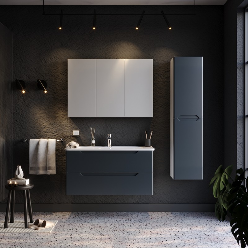 Σετ Έπιπλο Μπάνιου PERLA Ανθρακί με λευκά πλαινα MDF 18mm Λάκα 100 9SPER100ANM