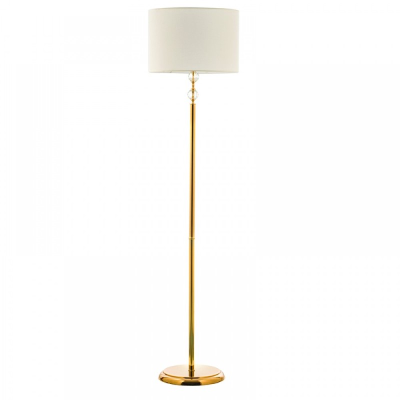 Επιδαπέδιο φωτιστικό από χρυσό μέταλλο κρύσταλλο και υφασμάτινο καπέλο 1XE27 D:177cm (45360-Χρυσό)