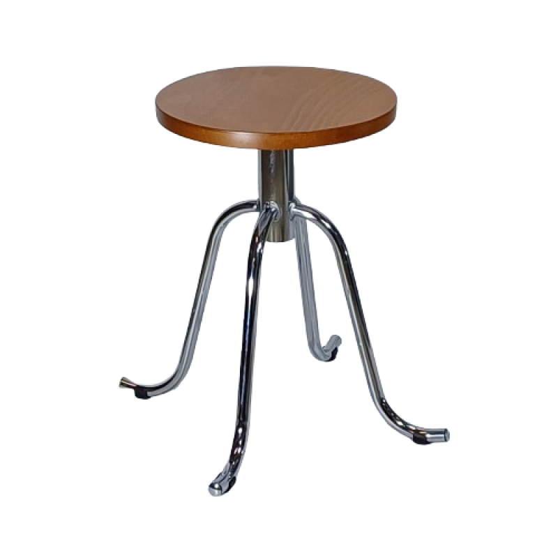 00114 σκαμπό χαμηλό μεταλλικό ΧΡΩΜΙΟΥ κάθισμα ξύλο ΚΕΡΑΣΙ, 32x32xH48