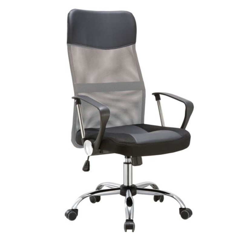 BF2400-PVC Πολυθρόνα Γραφείου Διευθυντή, Βάση Χρώμιο, Pvc - Mesh, Γκρι - Μαύρο Κωδικός: [Ε-00019542] ΕΟ502,4P