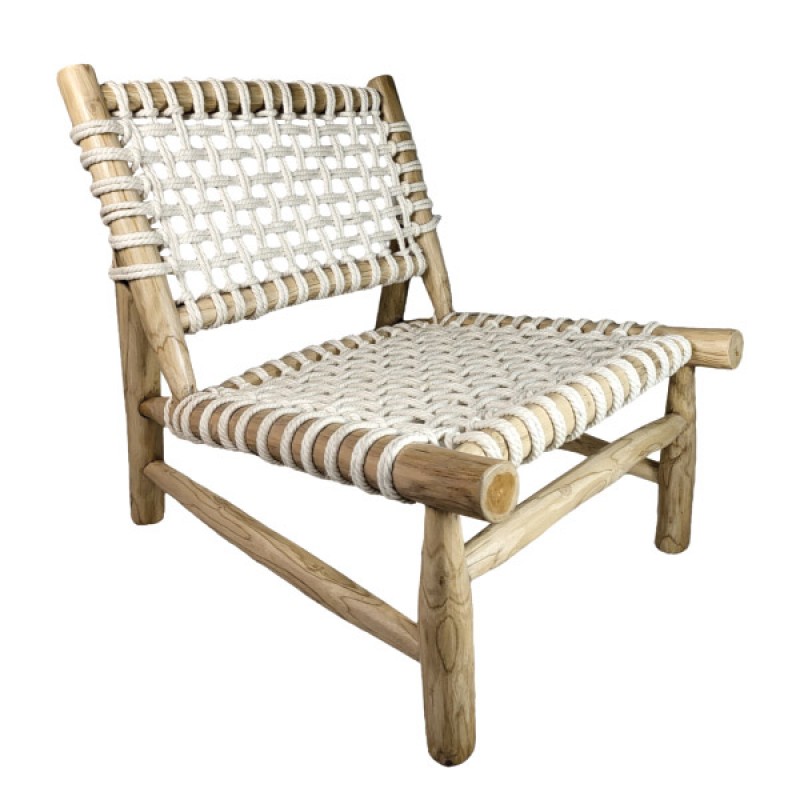 Πολυθρόνα LZC-16  από ξύλο teak και φυσικό σχοινί σε λευκό χρώμα.  Διαστάσεις:70x70x70