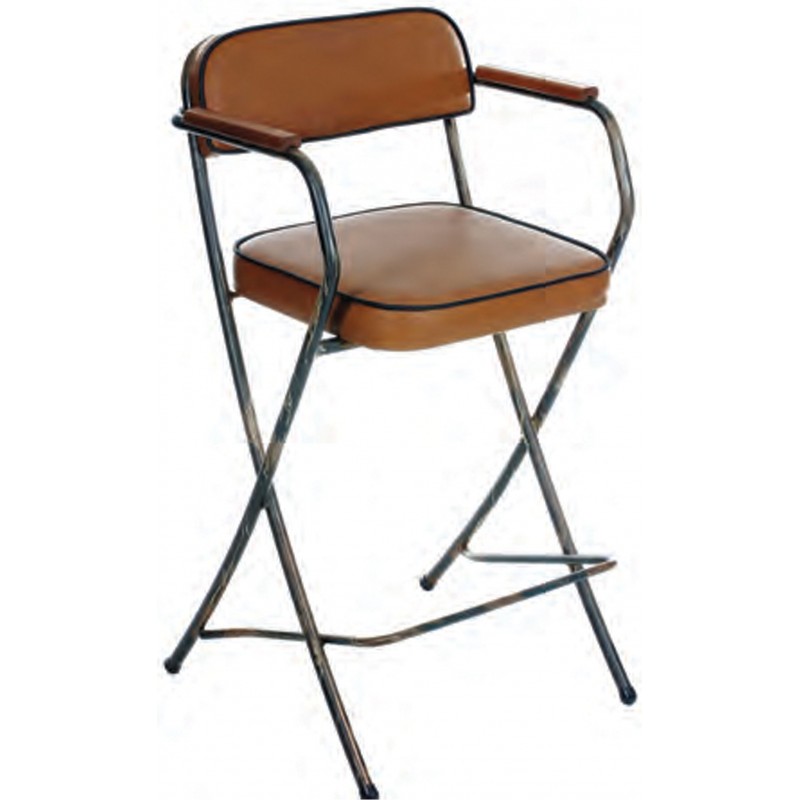 Berry μεταλλικό σκαμπό bar Aνθρακί με καφέ δερματίνη 56x53x103/75cm