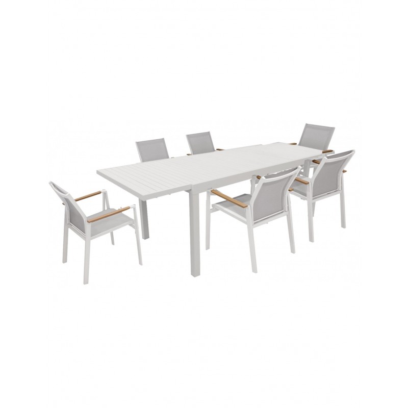 Valetta σετ αλουμινίου 7τμχ με επεκτεινόμενο τραπέζι Λευκό Τραπέζι: 200-280x95x74cm
