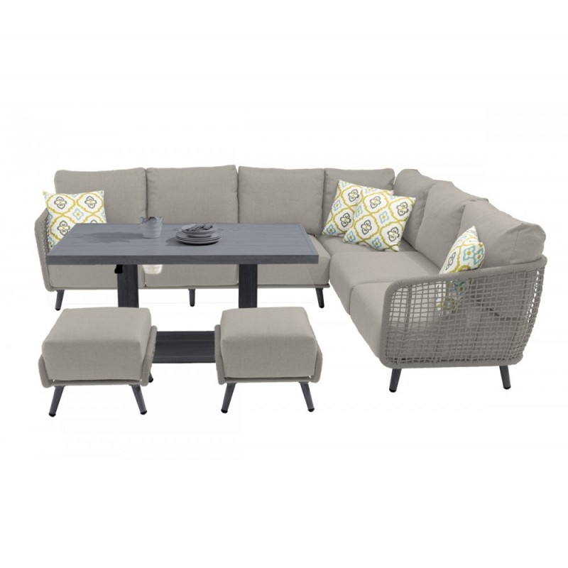 Ellery Γωνιακή Τραπεζαρία Αλουμινίου     Γωνιακός καναπές: 284x230x87cm-H71(41)cm  κωδικός  47719  