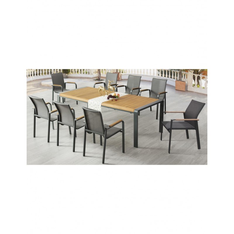 Lilith τραπέζι αλουμινίου επιφάνεια ευκάλυπτος   220x100x73.5cm