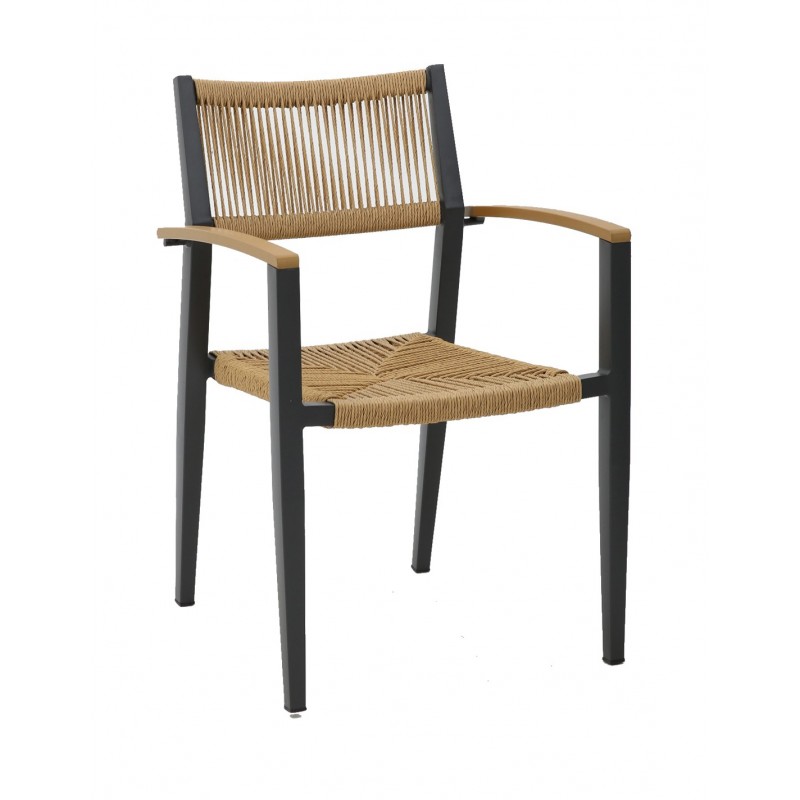 Mars Πολυθρόνα Αλουμινίου -PE Rattan Rope  57x95x260cm μαύρο χρωμα 