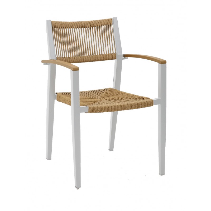 Mars Πολυθρόνα Αλουμινίου -PE Rattan Rope  57x95x260cm  λευκό χρωμα 