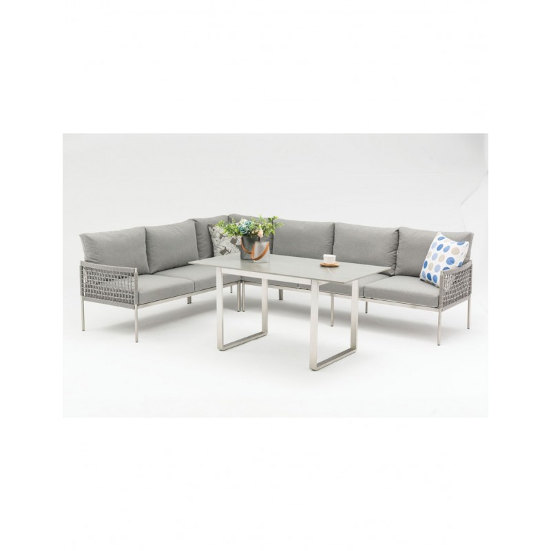 Suri set 4τμχ Stainless steel  Διαστάσεις Tραπέζι:135x70x67cm Γωνία:75x75x70cm Διθέσιος 136x75x70 Τριθέσιος: 201x75x70cm