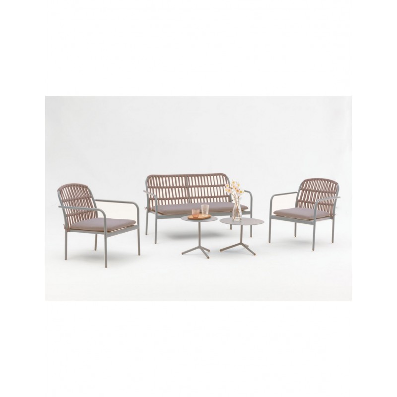 Bailey set 4τμχ αλουμινίου rope  Κωδικός : 29985 Διαστάσεις : Kαναπές: 125x73.5x76.5cm Πολυθρόνα : 62x73.5x76.5cm Τραπέζι: Φ50x34.5/Φ40x40,5cm