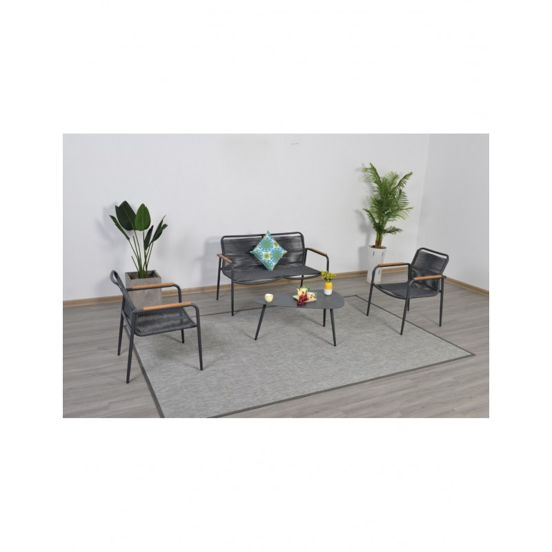 Cabana set 4τμχ αλουμινίου με rope  Κωδικός : 30003  Tραπέζι: 98x60x42cm Καναπές:134x68x85cm Πολυθρόνα: 68x64x85cm