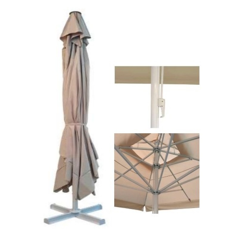 BLIUMIS  5416 G - Ομπρέλα αλουμινίου τετράγωνη 5*5m Βαρέως Τύπου επαγγελματική - εκρού πανί