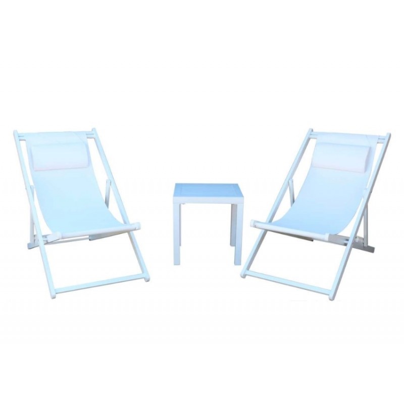 Σετ Σεζλόνγκ αλουμινίου με μαξιλάρι και textilene λευκό 5444G + 5424G