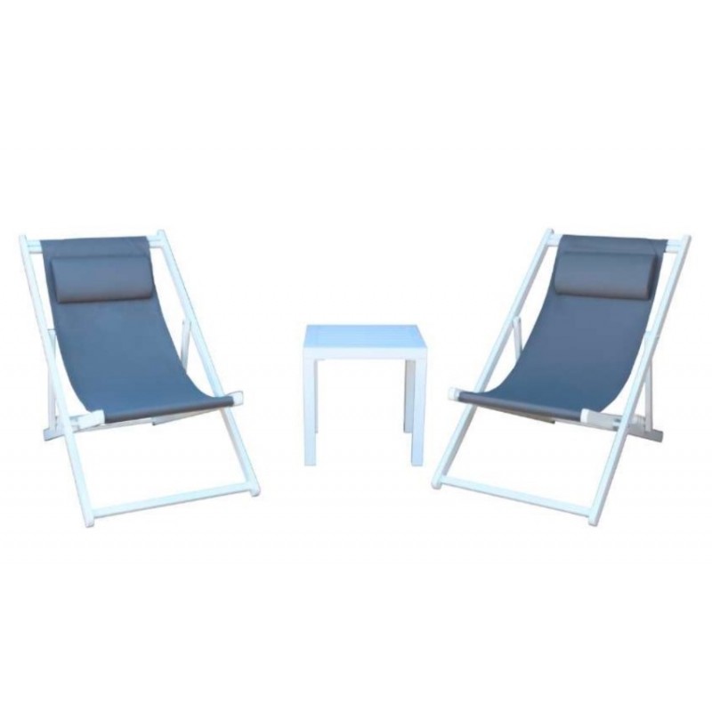 Σετ Σεζλόνγκ αλουμινίου λευκές με μαξιλάρι και textilene γκρι 5445G + 5424G