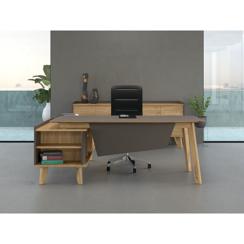  ELEMENT OFFICE 4545 - Σύγχρονο γραφείο   από μοριοσανίδα  Γραφείου 200x90x75cm Βοηθητικό 170x60x75cm 