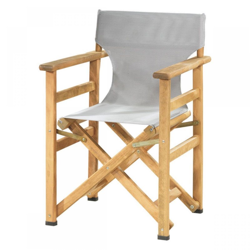 E 104  Σκηνοθέτη πτυσσόμενη πολυθρόνα ξύλινη φυσικό οξιά με textline 2x1 γκρί χρωμα  - Υ: 88 Β: 54 Μ: 60