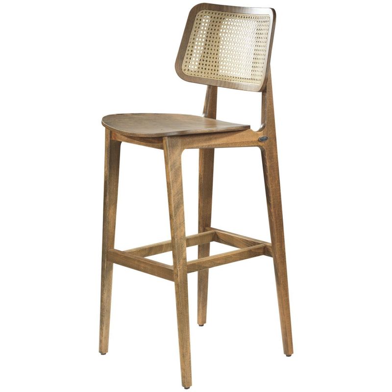 SS 163  Ξύλινο σκαμπό με ιταλική ψάθα χρώμα καφέ  .Υ: 75 Β: 60 Μ: 55