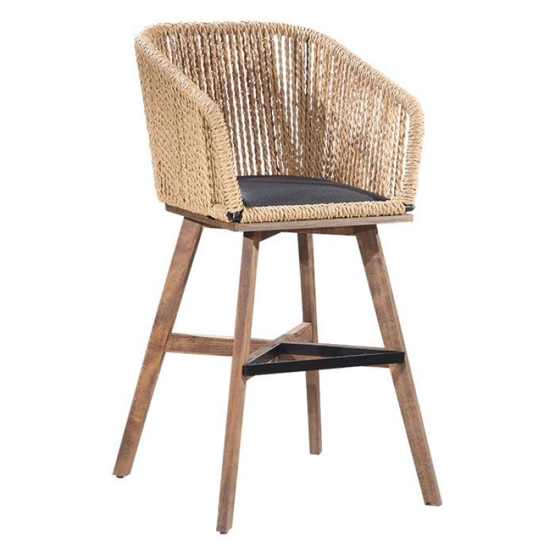 S 967  Ξύλινο σκαμπό με ταπετσαρία πλεγμένη με νήμα. Υ: 96 Β: 56 Μ: 62