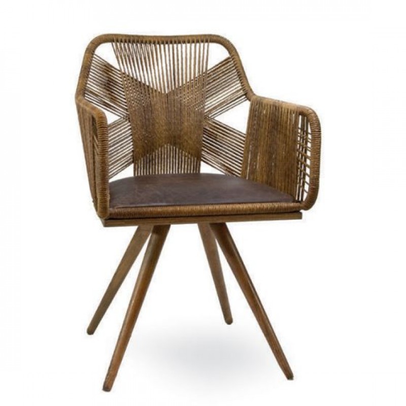  ΚK992N Πολυθρόνα ξύλινη και χειροποίητη πλέξη χρώμα καφε  Ύψος: 85 Μήκος: 62 Βάθος: 65 