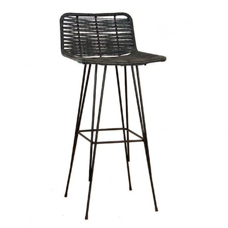 MS 131 Μεταλλικό σκαμπό  χειροποίητη πλέξη μαύρο χρώμα Ύψος: 88 Μήκος: 40 Βάθος: 46 cm