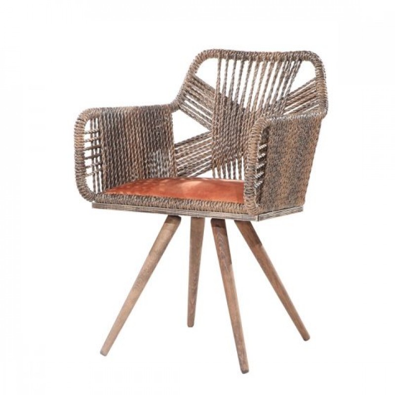  ΚK992N Πολυθρόνα ξύλινη και χειροποίητη πλέξη χρώμα καφε  Ύψος: 85 Μήκος: 62 Βάθος: 65 