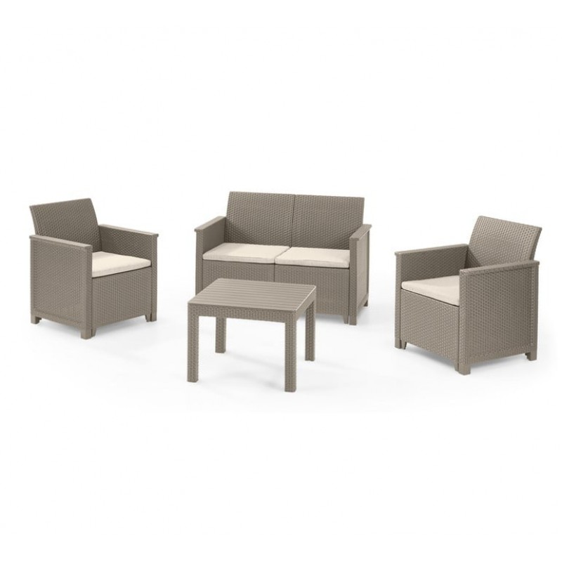 EMMA LOUNGE SET (POLYRATTAN) χρώμα cappuccino - σετ 4 τμχ  1 διθέσιο καναπέ  2 πολυθρόνες και 1 τραπεζάκι 