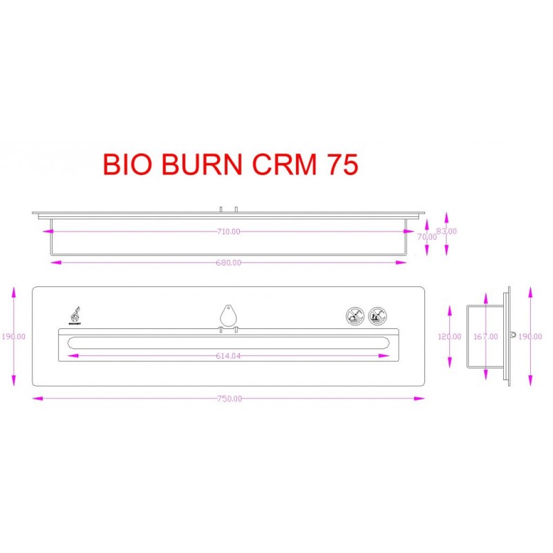 Καυστήρας Βιοαιθανόλης Ecohot Κεραμικός Bio Burn CRM 075 Inox Μ.75 Φ Π.19 Φ Τ.8.3