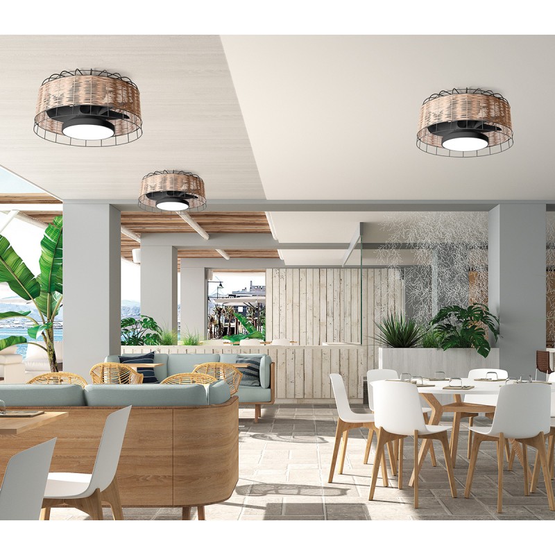 Ανεμιστήρας οροφής με ρατάν (χειροποίητη ψάθα) της συλλογής MARA 7955 και led φωτισμό.  - Φ 612 Χ 288 mm  