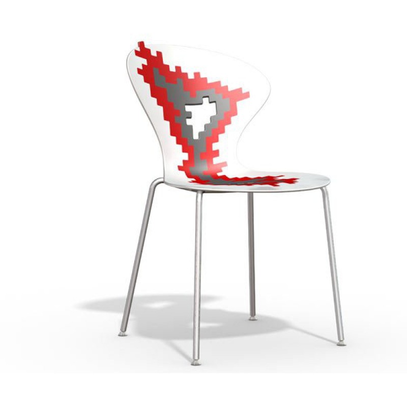 Big Bang καρέκλα τεχνοπολυμέριο κρόκινο άσπρο και σκελετό χρώμιο 46x52x81(45)cm