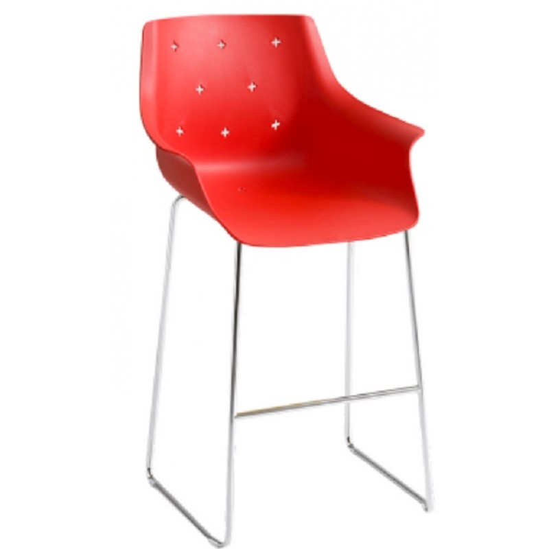 Gaber MORE ST 76  (cod.171.--/76ST chromed/cromata ) Σκαμπό τεχνοπολυμέριο  κόκκινο - μεταλλική βάση 60*55*114(75)cm 