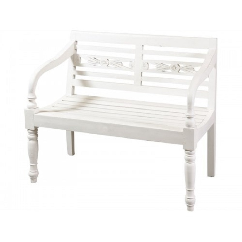 JK Colonial (120729.02) καναπές από μασίφ ξύλο μαόνι σε λευκή πατίνα 100*90*55εκ.