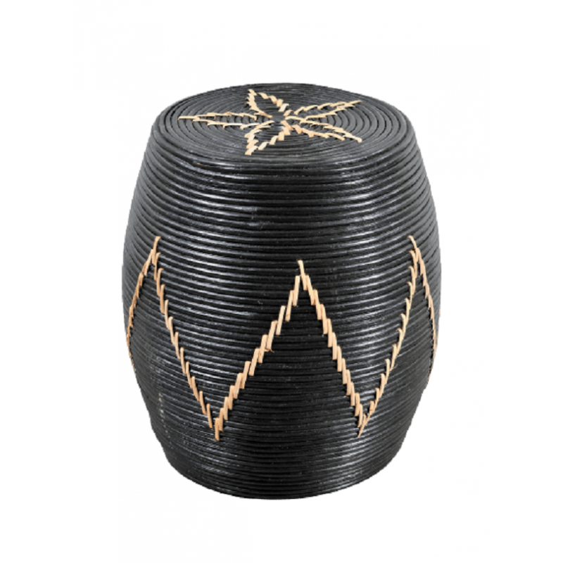 Σκαμπό χειροποίητο από φυσικό rattan σε μαύρο χρώμα - Φ40x45 cm JKG 123076