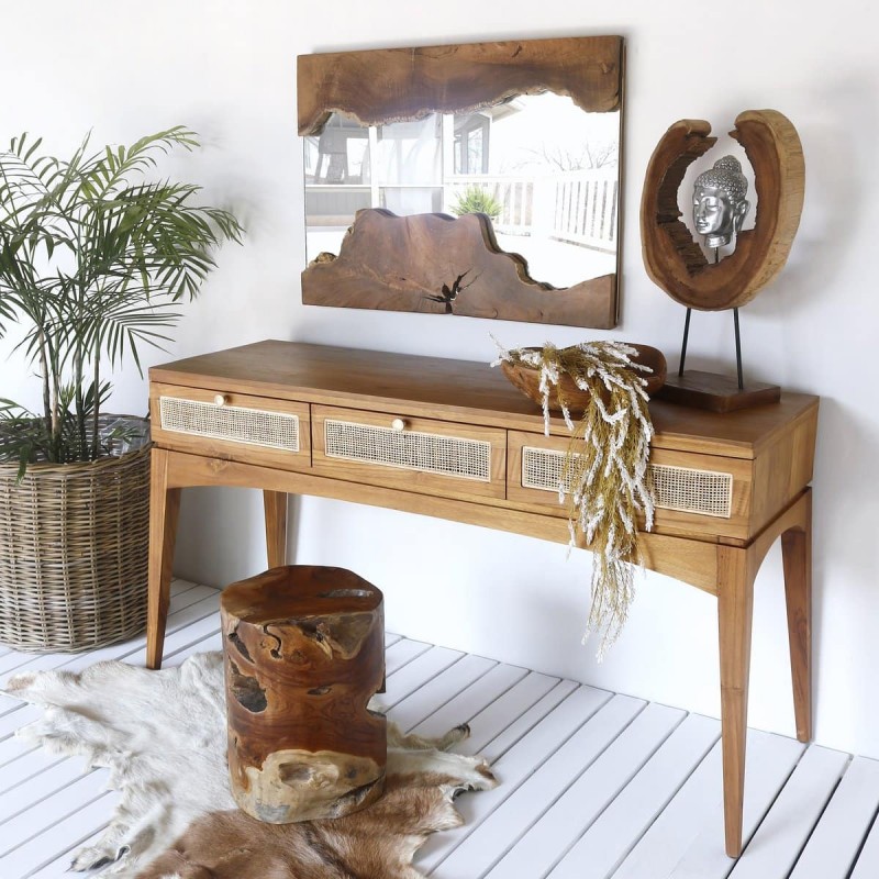 Κονσόλα από ξύλο Teak και Rattan Bahamas-124394 Διάσταση : 140X40X80H