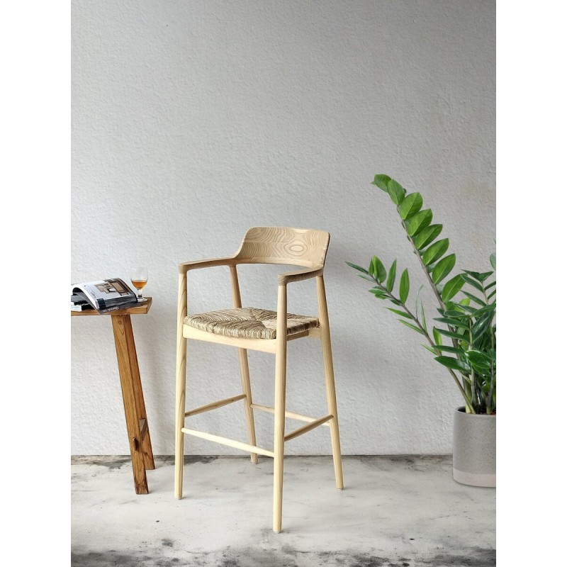 Σκαμπό bar από ξύλο Sungkai και Rush κάθισμα KENNEDY – 125743     Διάσταση προϊόντος: 58X54X110H