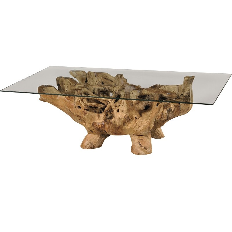 JK 130311 Τραπέζι σαλονιού από μασίφ ξύλο με γυάλινη επιφάνεια - 130Χ70X48cm 