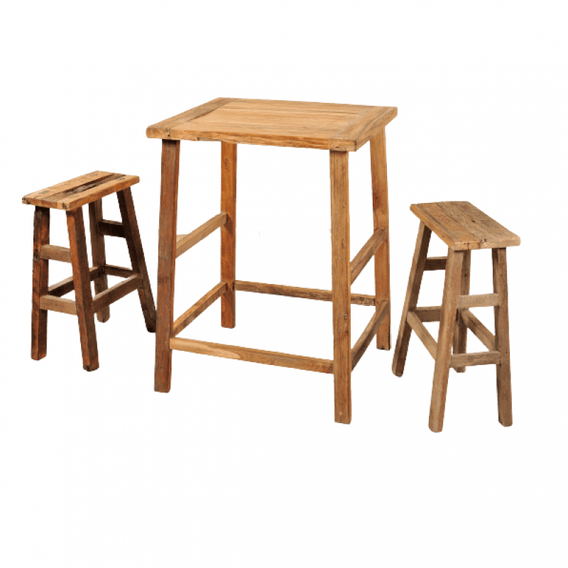 PROVENCE BAR set of 3 από ανακυκλωμένο ξύλο Teak – 132878   Διαστάσεις προϊόντος: 80X70X100H, 50X25X75H