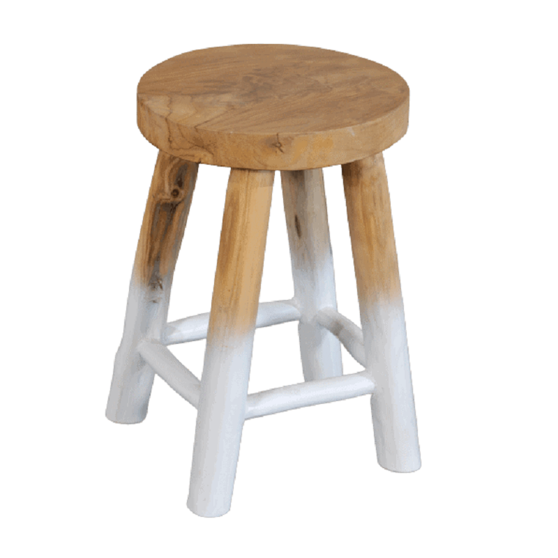 Σκαμπό χειροποίητο από ξύλο teak σε φυσικό λευκό χρώμα - Φ368x45 cm JKG 133078.02