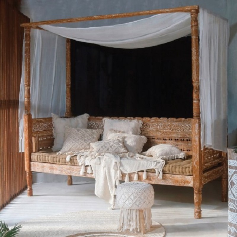 Καναπές – κρεββάτι σε oriental ύφος από ξύλο teak σε white wash απόχρωση 235 x 220 x 90 - JK 134462 SOLO DAYBED