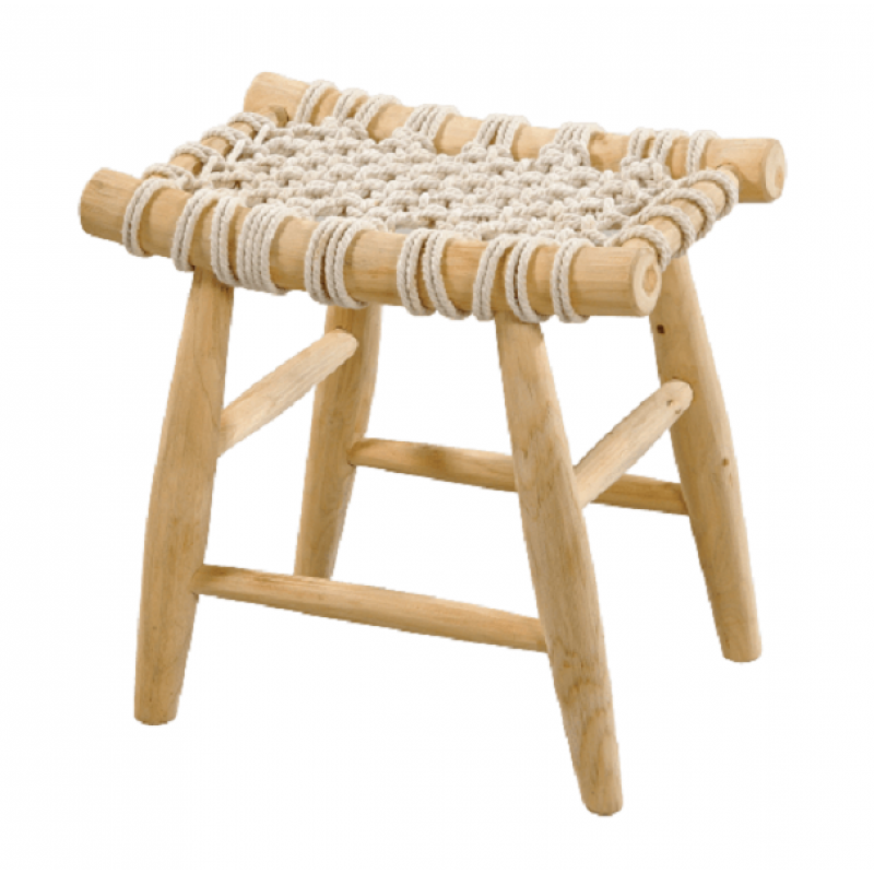 Σκαμπό χειροποίητο από ξύλο teak με κορδόνι - 30x30x45 cm JKG 16858